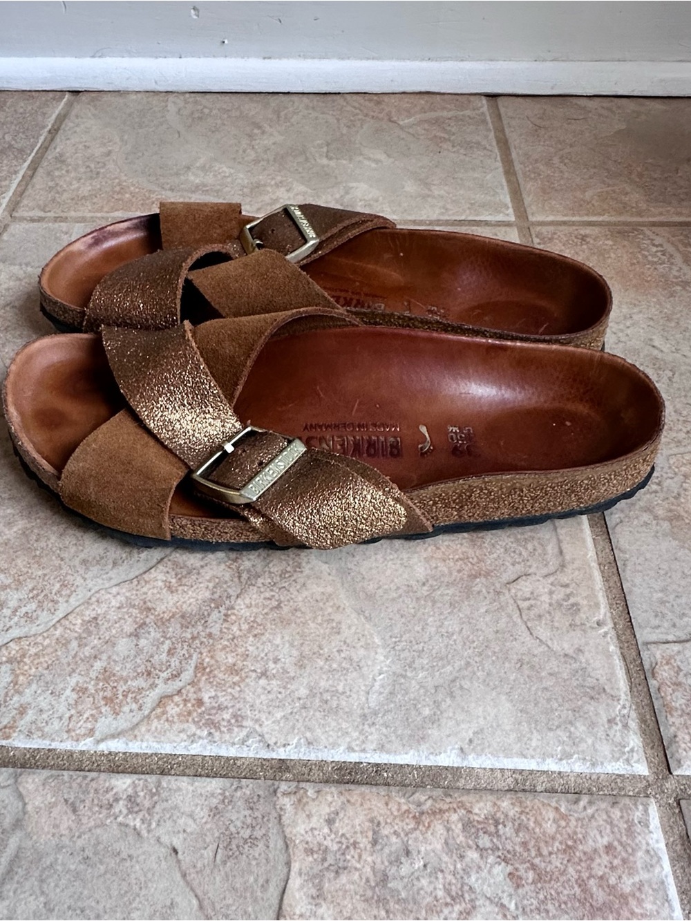 Birkenstock Siena metallic Allover Mink Suede Sandals Narrow - Picture 5 of 9